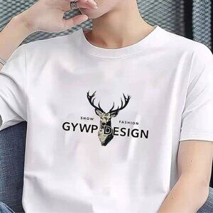 GYWP Design Deer Graphic T-shirt - Men's Casual White Short Sleeve Tee